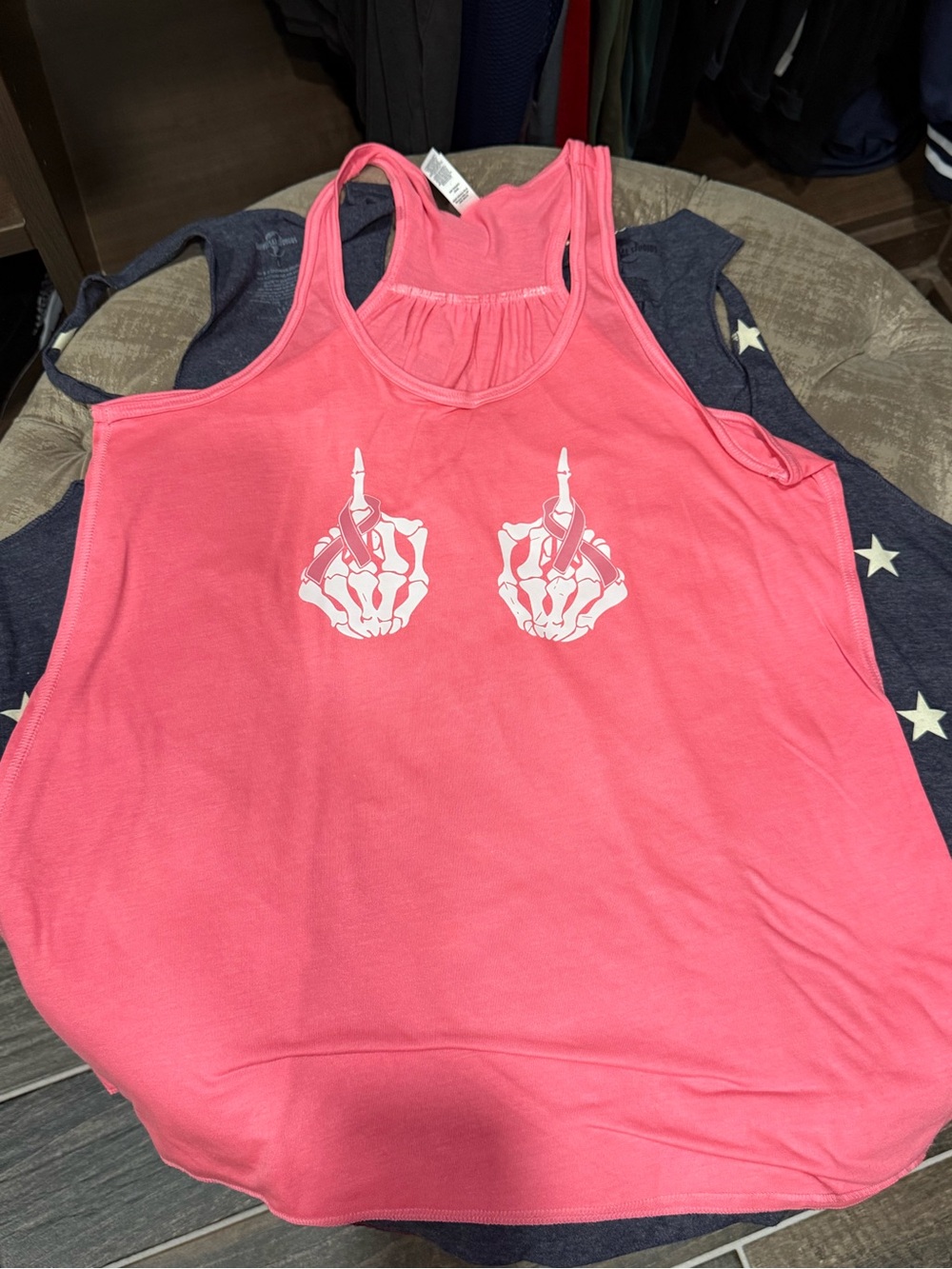 Bella Canvas Pink Racerback Tank with White Skeleton Hand Graphics